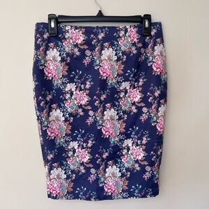 Sarissa Blue and Pink Floral Skirt Knee Length